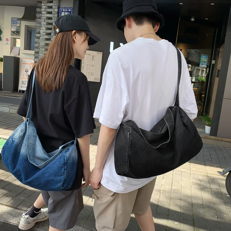 

Модная новая сумка для женщин и мужчин, ремешок на плечо, джинсовые многофункциональные вместительные сумки с большими карманами на молнии для покупок