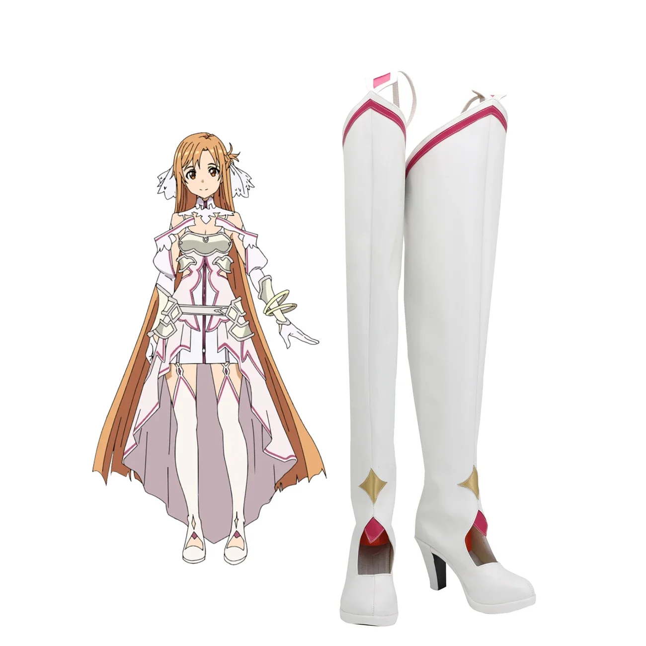 

Sword Art Online Asuna Goddess of Creation Stacial Cosplay Boots White High Heel Shoes Custom Made for Unisex