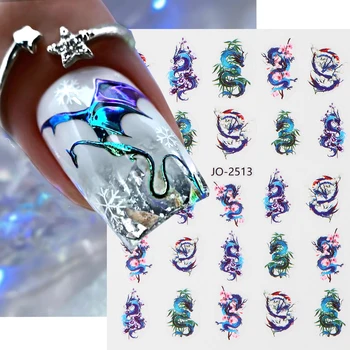 Blue Dragon Design Nail Art Stickers Red Dragon Slider Decals Chinese Character For Manicure Nail Art Decor New Year Sticker 1