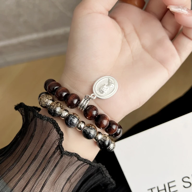 Retro Bead Bracelet for Apple Watch Band 40mm Ultra 49mm 9 8 7 45mm 41 Elastic Strap for IWatch 6 5 4 SE 44mm 40mm Metal Pendant