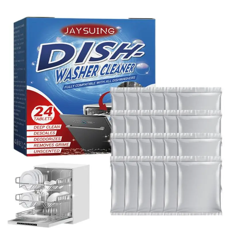 

24 Pcs Dishwasher Cleaner And Deodorizer Oil Stain Removal Descaling Detergent Tablets Washing Machine Descaler for Limescale