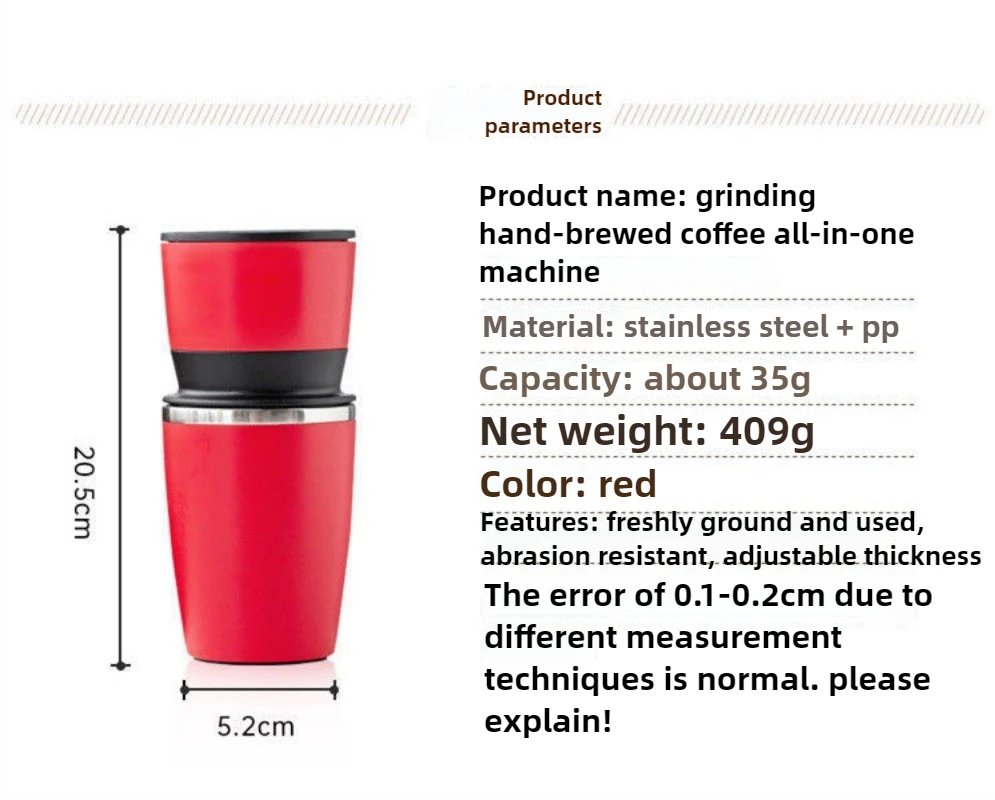 Grinding and Brewing Integrated Coffee Machine Portable Coffee Cup Hand-cranked Bean Grinder with Thermal Insulation Function