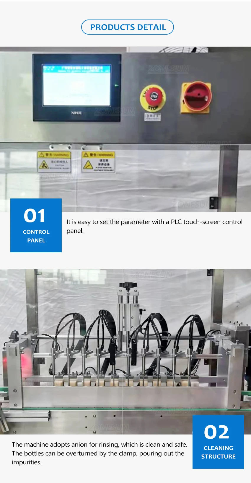 ZONESUN ZS-XPJ8 Автоматическая машина для ополаскивания анионов 8-головочная мойка Вода высокого давления для ополаскивания бутылок Очистка массового производства 