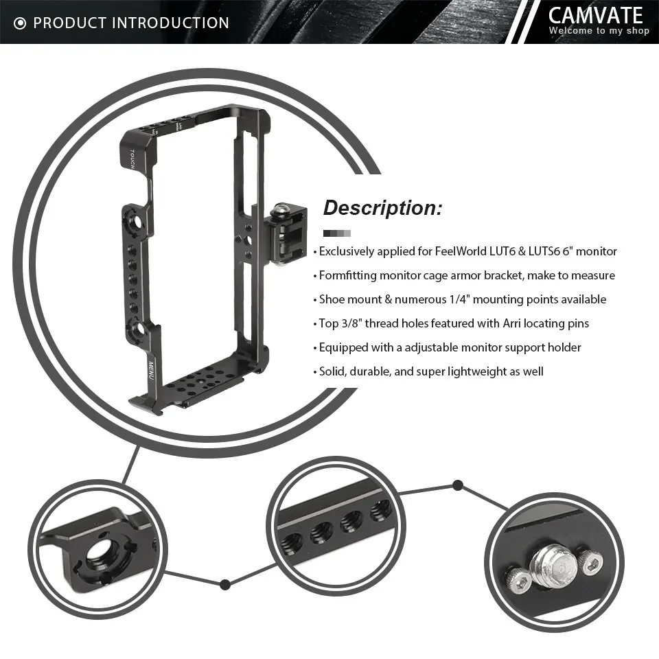 6" Monitor Cage Bracket For FeelWorld LUT6 & LUTS6 With 3/8" Arri Locating Holes