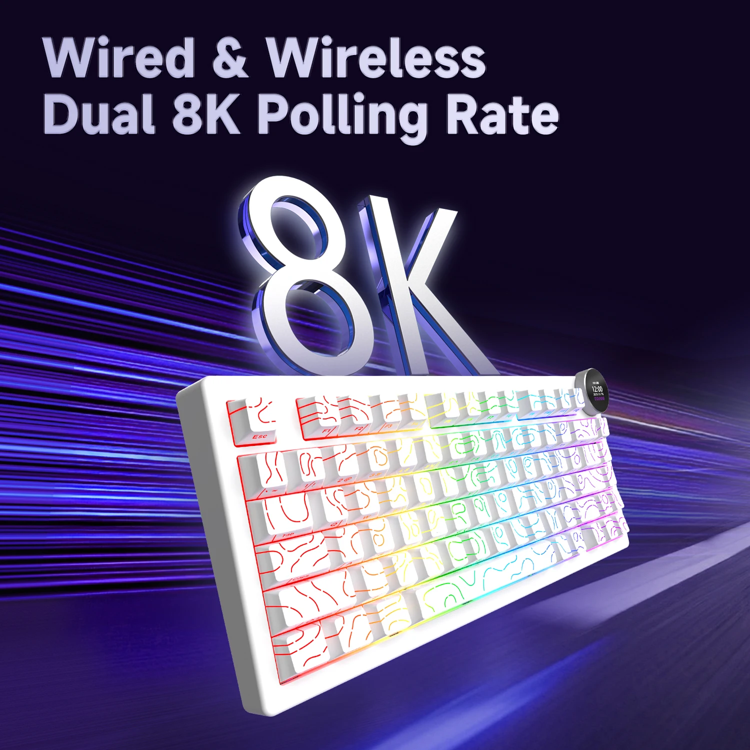 AJAZZ AK820 V2/V2PRO 82키 트리플 모드 유선/블루투스/2.4G 기계식 키보드(디스플레이 포함), 사무실 및 게임용으로 적합