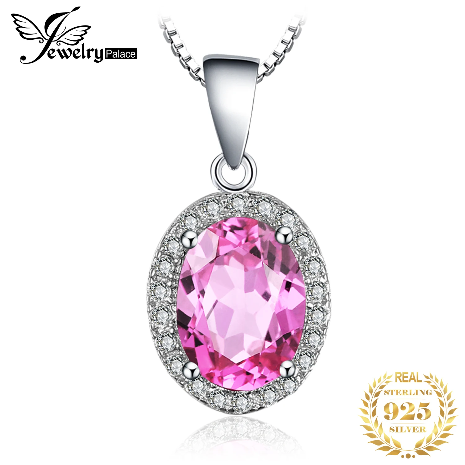 Jewelrypalace 1.7Ct Creato Collana Con Ciondolo Halo In Argento Sterling 925 Con Zaffiro Rosa Per Regalo Di Fidanzamento Moda Donna Senza Catena
