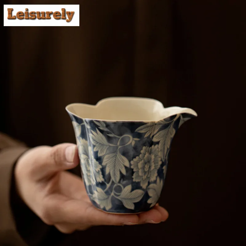 150ML Soda Glaze Yuan Blue and White Ceramic Tea Pitcher Tea Divider Cha Hai Dispenser Justice Cup Fair Mug Teaware Supplies