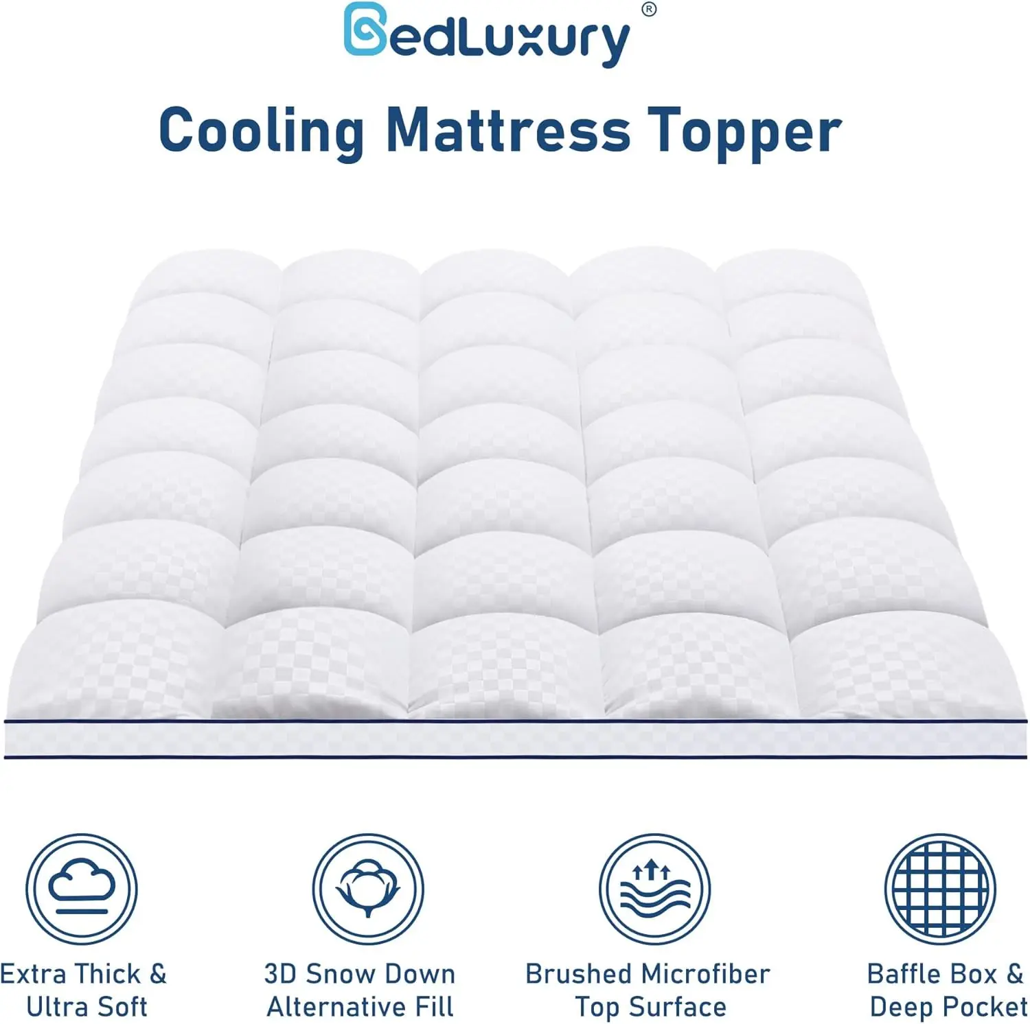 Queen Mattress Topper Extra Thick Pillowtop Mattress Pad Cover Cooling and Plush with 8-21 Inch Deep Pocket 3D Snow Down