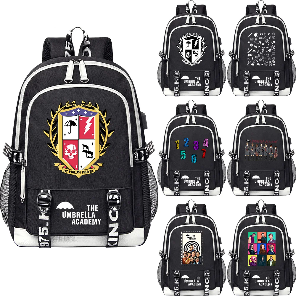 

NEW The Umbrella Academy Children Schoolbag Cartoon Boy Girl Students school backpack USB Men Woman Laptop Shoulder Bag