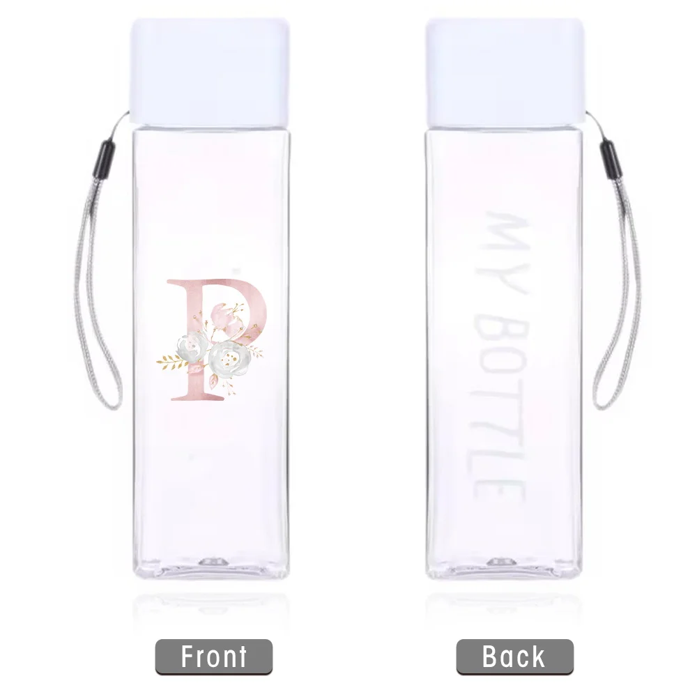 Pink Floral Pattern Leak-Proof Reusable Square Water Bottle - 500ml