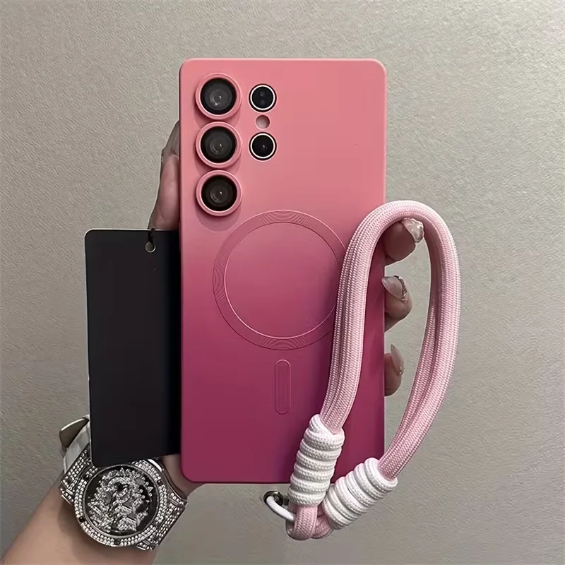 Gradient Wireless Charging Phone Case with Lens Film & Hanging Rope