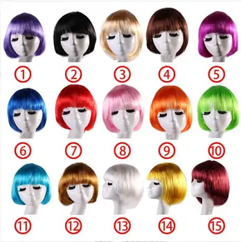 Parrucca piena sintetica corta BOB Colori multipli Cosplay Parrucche tinta unita per capelli corti per feste di Halloween