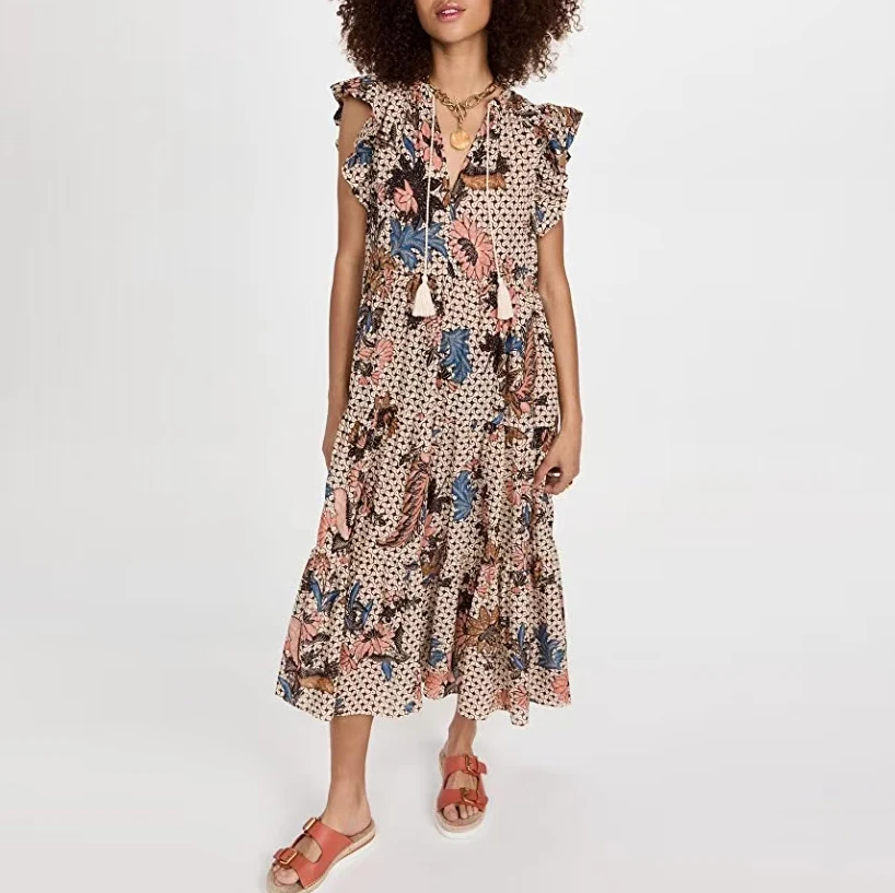 

Женское свободное платье без рукавов, мягкое и удобное длинное платье с принтом в стиле ретро, на шнуровке, разные цвета, новинка 2023