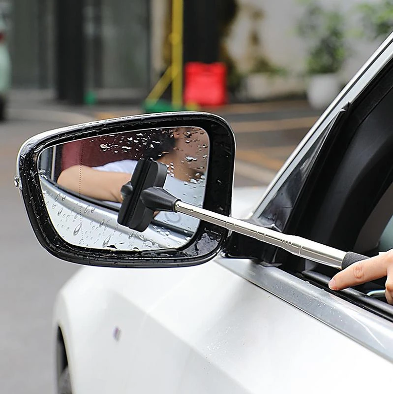 Telescopic Rearview Mirror Squeegee Retractable Doubleside Rod Window