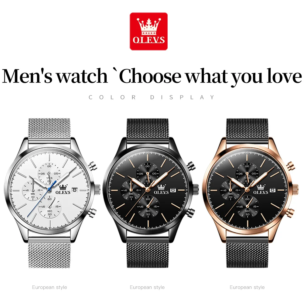 OLEVS 2881 Quartz Mens Watches Top Brand Luxury Original Fashion Casual Design Stainless Steel Mesh Band Waterproof Wristwatch