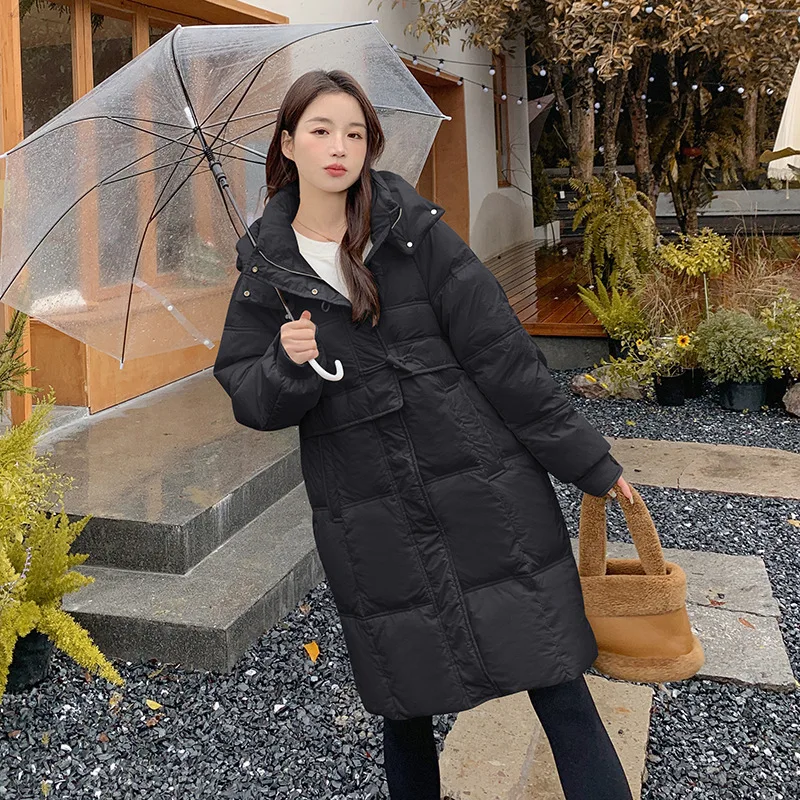

2023 New down Jacket Women's Long Fashion Horn Design White Duck down Thick Loose Winter Coat