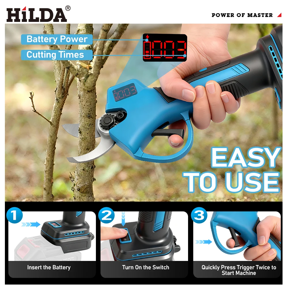 힐다 브러시리스 무선 전정 가위 전기 가위 나무 가지 절단기 과일 나무 정원 도구 마키타 배터리용 전동 공구