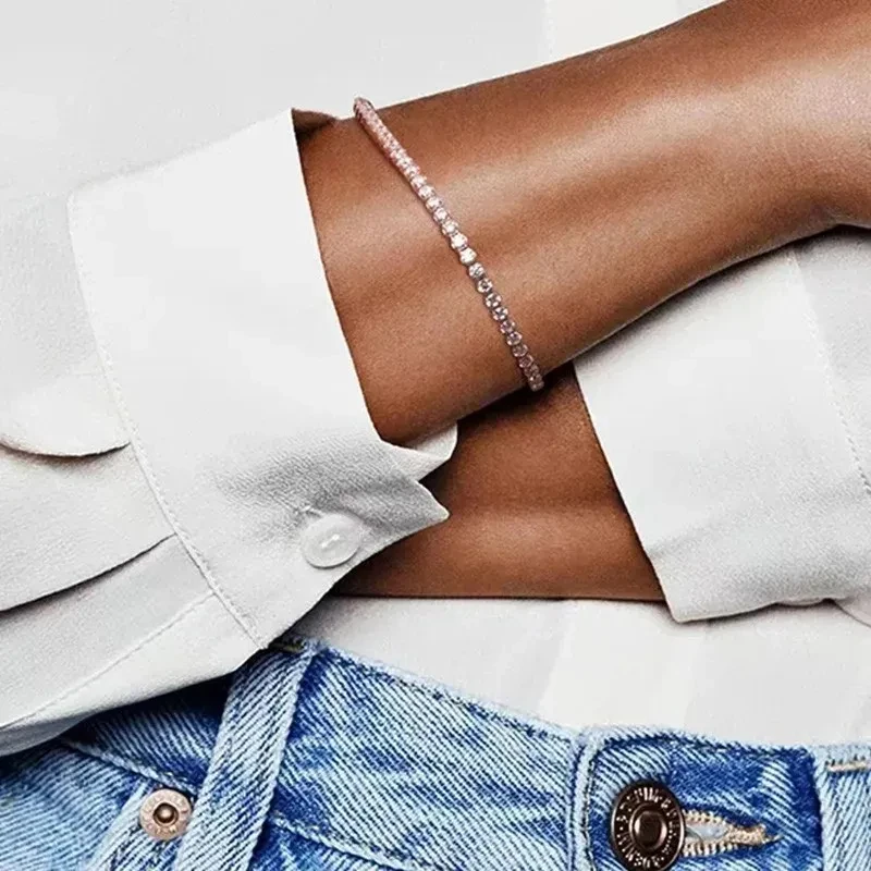 New Women's Popular Bracelet% 925 Silver Original Logo Brilliant Tennis Bracelet DIY Charm Jewelry Gifts Fashion Light Luxury