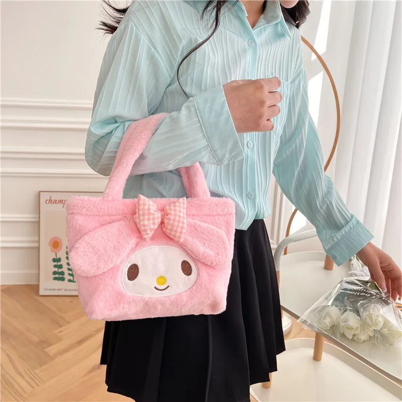 

Sanrio Plush Handbag Cute Kulomi Bag My Melody Plush Toys Kawaii Cartoon Cinnamoroll Cosmetic Bag Gifts for Kids Girls