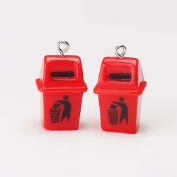 Set of 10 Quirky Trash Can Charms for DIY Jewelry and Crafting (Red)