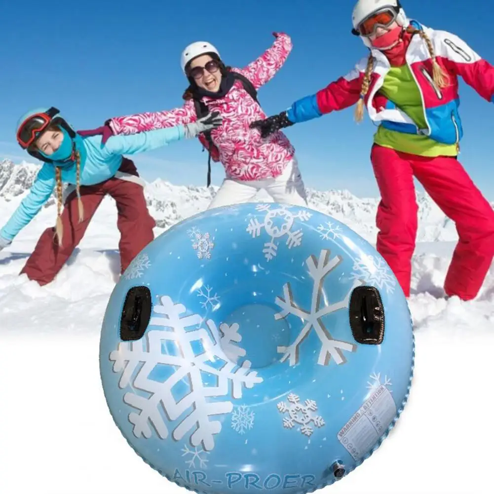 Kids Inflatable Sled Ski Circle Winter Snow Outdoor Activity Snowflake Snow Sled Handles Camping Skiing Sports Accessories