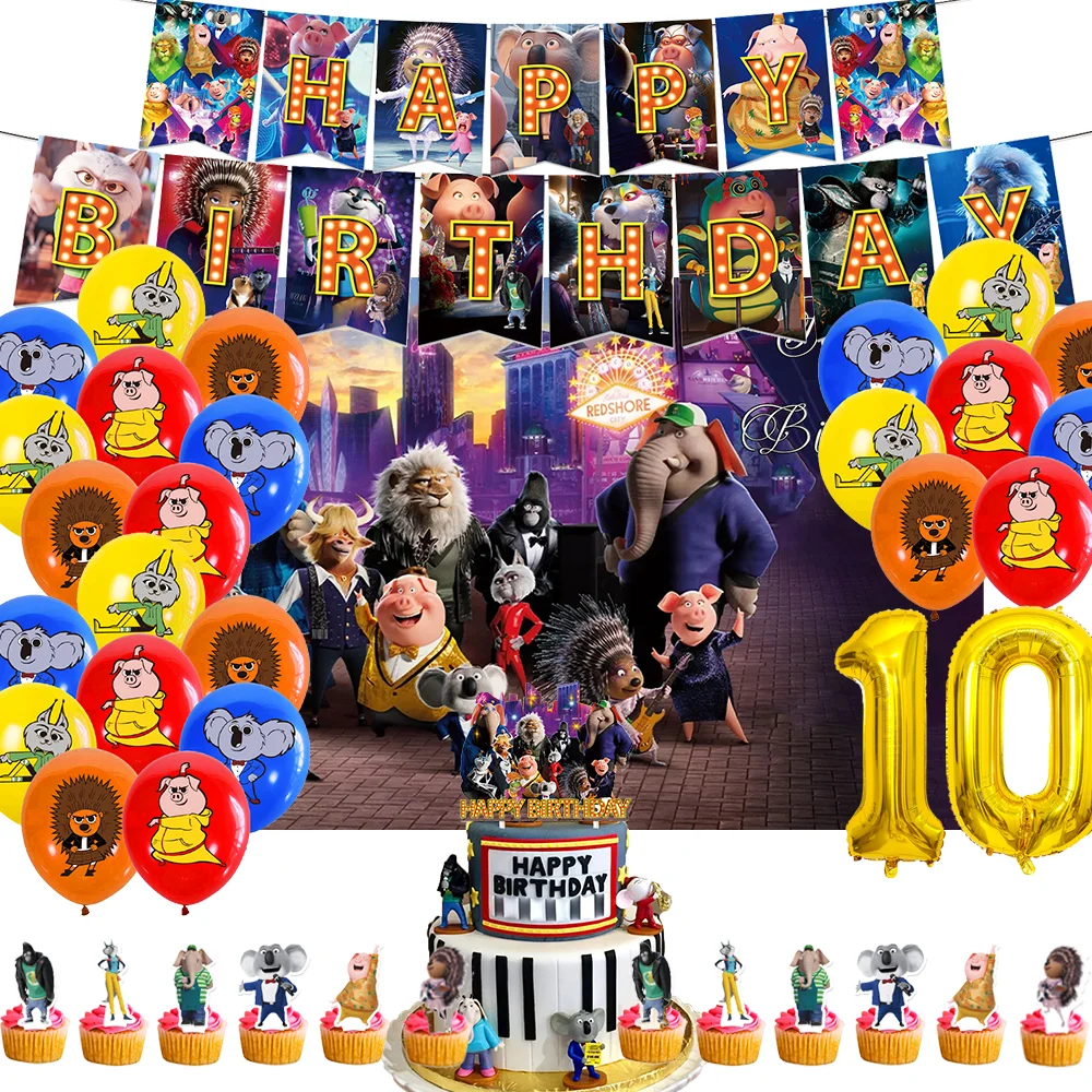 Niedliche singende Voce Tier Geburtstags feier Dekoration liefert Ballon Hintergrund Banner Kuchen Topper kleines Kind Geschenk Foto Requisiten