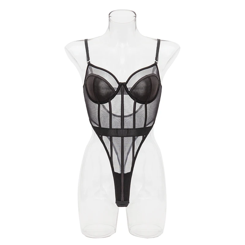 MUZISKAT 2023 Women's Sexy Camisole Lingerie Mesh See-Through Shapewear Bodysuit with Open Gear