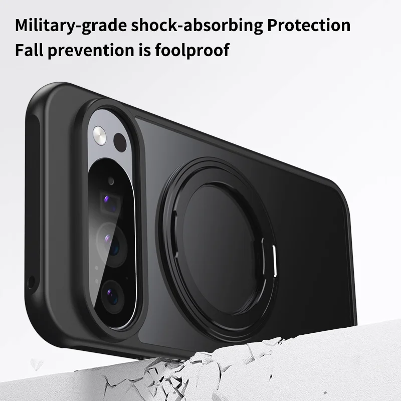 Transparent Shockproof Phone Case with Magnetic Rotate Bracket and MagSafe Compatibility
