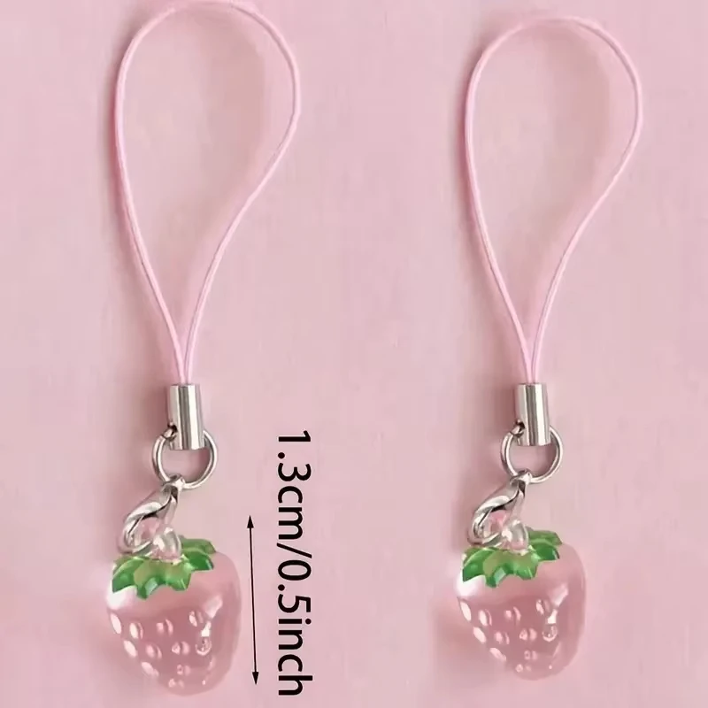 Strawberry Resin Pendant Phone Charm with Decorative Accents