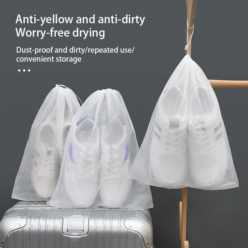 Shoes Storage Bag 10pcs/20pcs Shoes Storage Bag Closet Organizer Non Woven Travel Portable Dust Proof Pocket Clothing Classified Hanging Bags