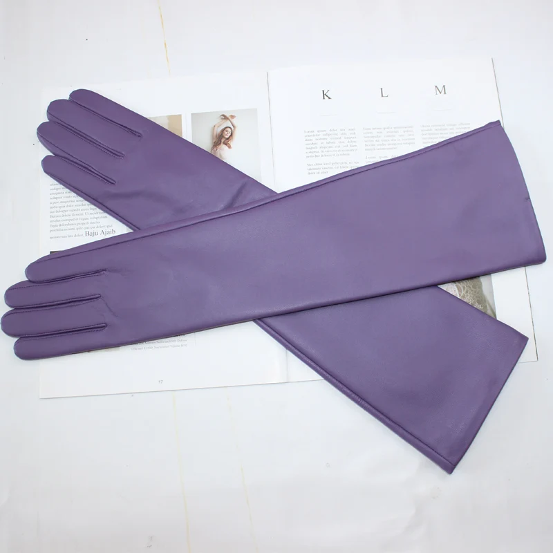 New women's long sheepskin gloves Classic solid color at elbow Versatile windproof warm fleece driving leather gloves
