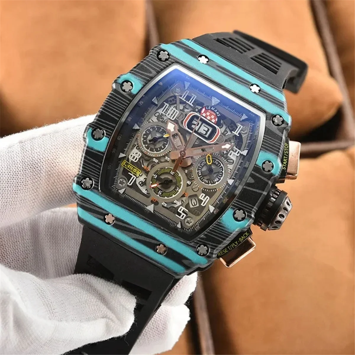 Mechanical Style Men's Watch mens watch Waterproof 6 Needle Run Second Watch Wine Barrel Shaped Quartz 2