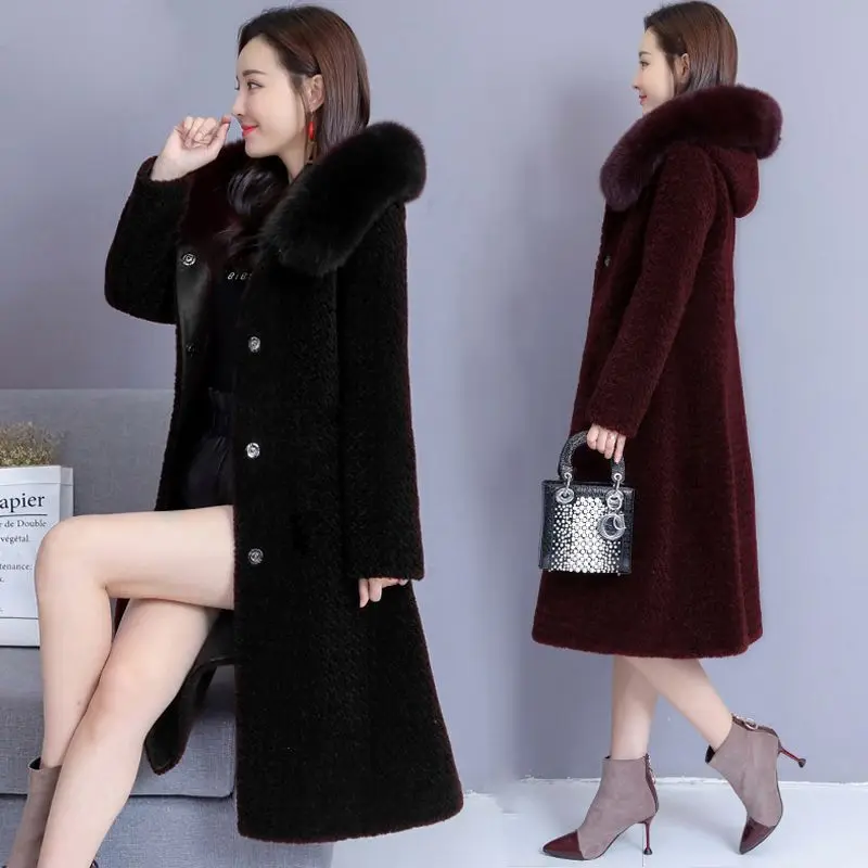 

2023 Natural Winter Real Fur Coat Single Breasted Solid Color Clothes Women Big Fluffy Coats New Style Jacket T190