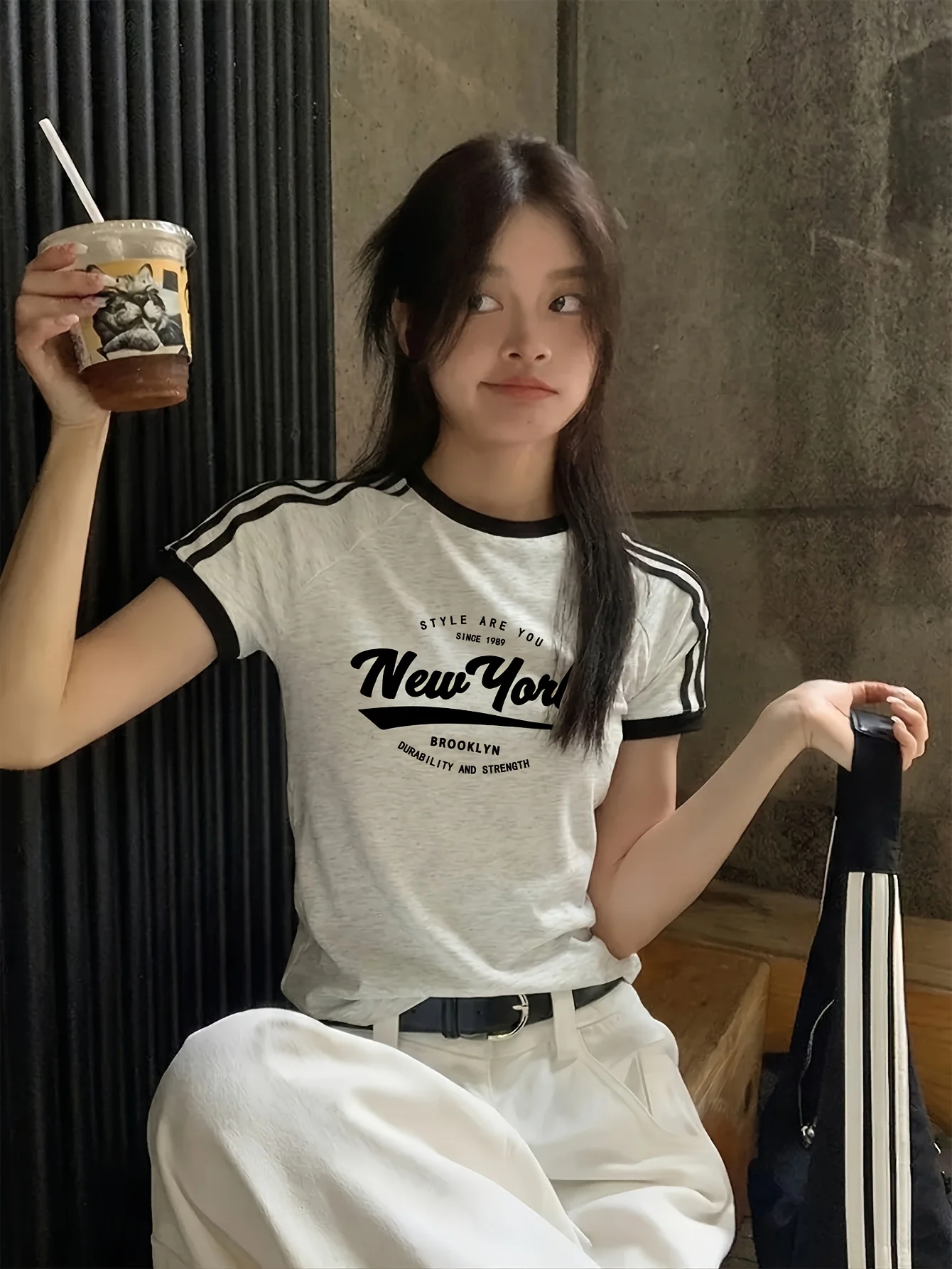 Summer short-sleeved women's striped slim-fitting round-neck student T-shirt top 4