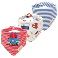 Cotton Material Baby Bibs Soft Texture Cartoon Design Drool Bibs Stripes Pattern Triangle Shape Bandana Bibs Infant Feeding
