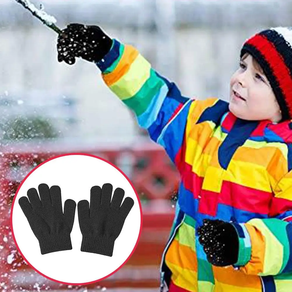 Winter Warm Kids Gloves Windproof Knitted Soft Full Finger Outdoor Cycling Gloves Thermal Anti-cold Children Running Gloves