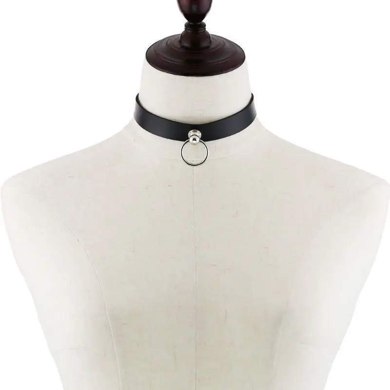 Unisex Punk Leather Choker Cosplay Prop with Pull Ring Chain