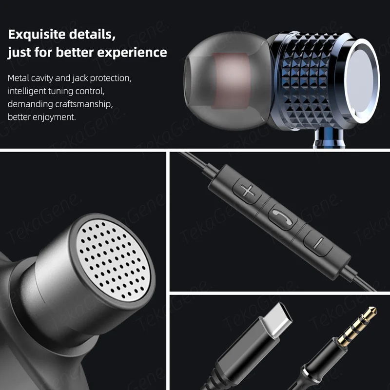 Premium USB C Metal Earbuds with Heavy Bass and Noise Reduction