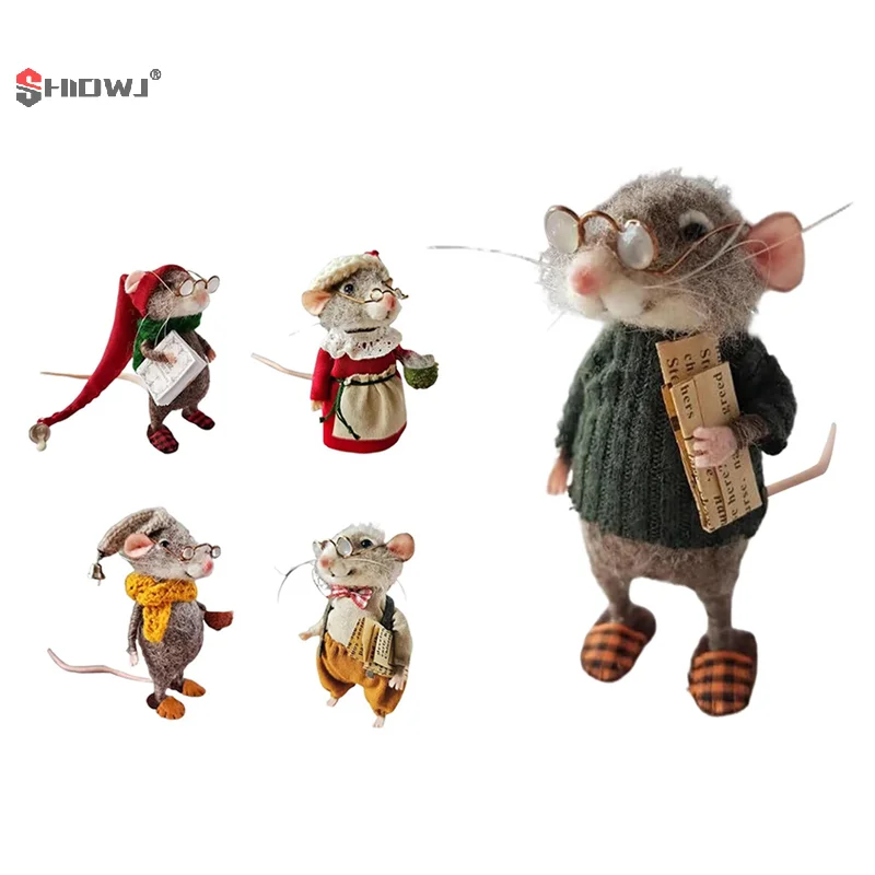Needle Felting Kit Christmas Felt Wool DIY Mouse Decorations Acce Cute Handmade Needle Felted Mouses Doll Home Office Desktop Festive Decor needle felting kit,wool felting kit,needle felting painting kit