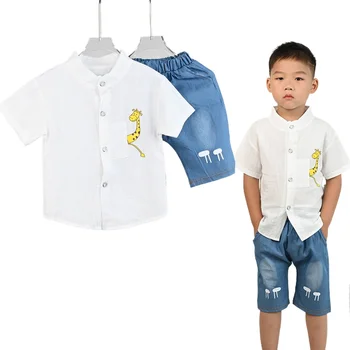 Summer Children Sets Kids Clothes Baby Boys Shirt Cartoon Tops Denim Shorts Pants Outfits Toddler T-Shirts Shorts 1-4 Years 4