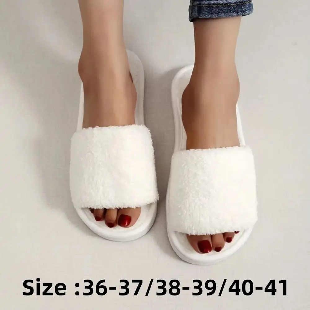 New White Fur Women's Home Slippers Comfortable Warm Slides Sandals Shoes Soft Lightweight Flat Slippers Four Seasons