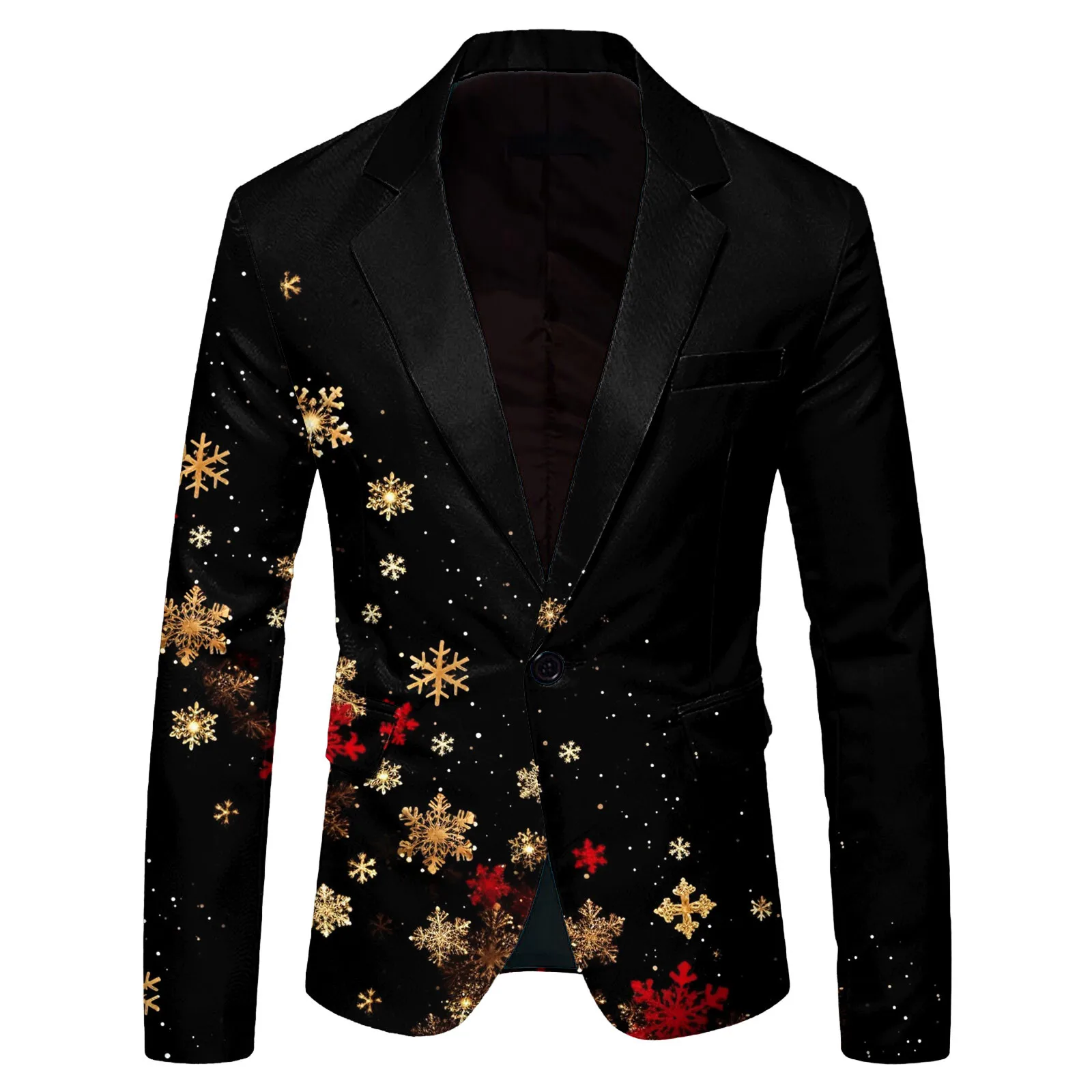 Snowflake Print Christmas Blazer Jackets For Men Long Sleeve Lapel Button Suit Coat Plus Size Christmas Party New Year Outwears