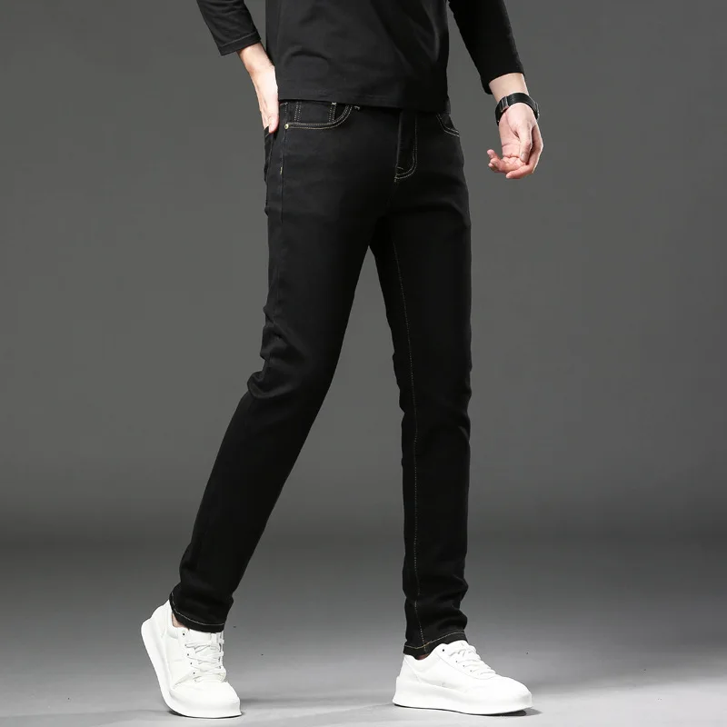 2024 Business High-End Jeans Men's Black Slim Stretch Fashion All-Match Youth Daily Office Casual Straight Trousers