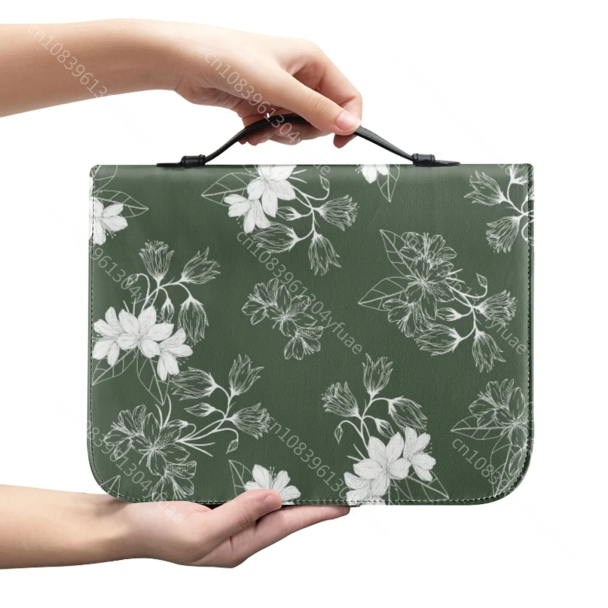 Hot Flower Print Leather Bible Cover Case for Women Zipper Handle Handbags Portable Practical Bible Storage Bags Paquete Bíblico