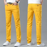 Classic Men's Regular Fit Pink Red Yellow Jeans Business Fashion Denim Advanced Stretch High Quality Cotton Trousers Male Pants 1