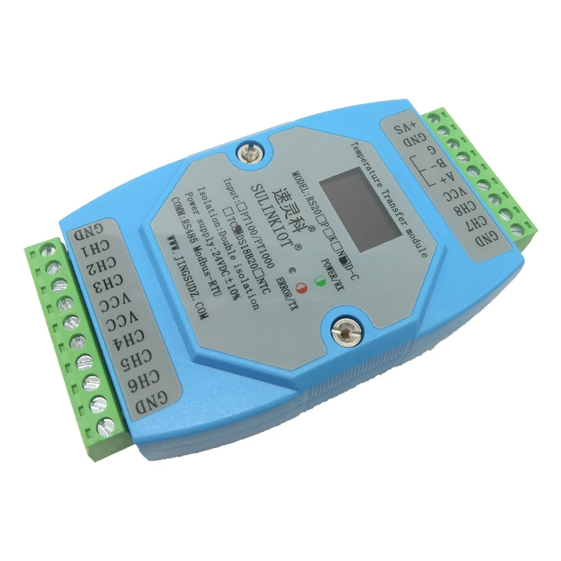 

RS20D-C 8-channel DS18B20 Temperature Acquisition Module MODBUS-RTU RS485 Communication With isolation