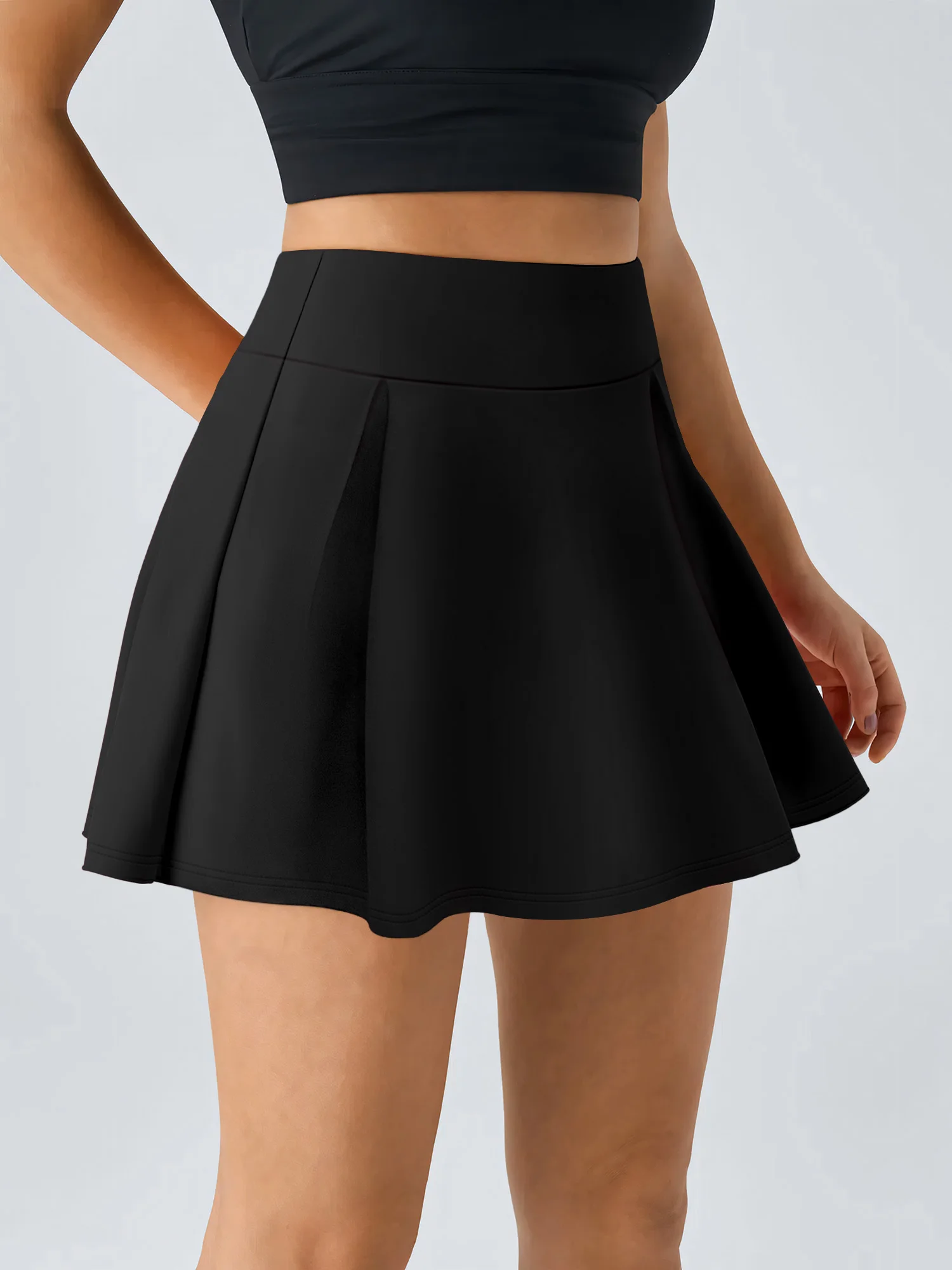 Women's retro solid color wide leg skort high waisted with a drapey feel 90s Hong Kong style casual and figure flattering 4