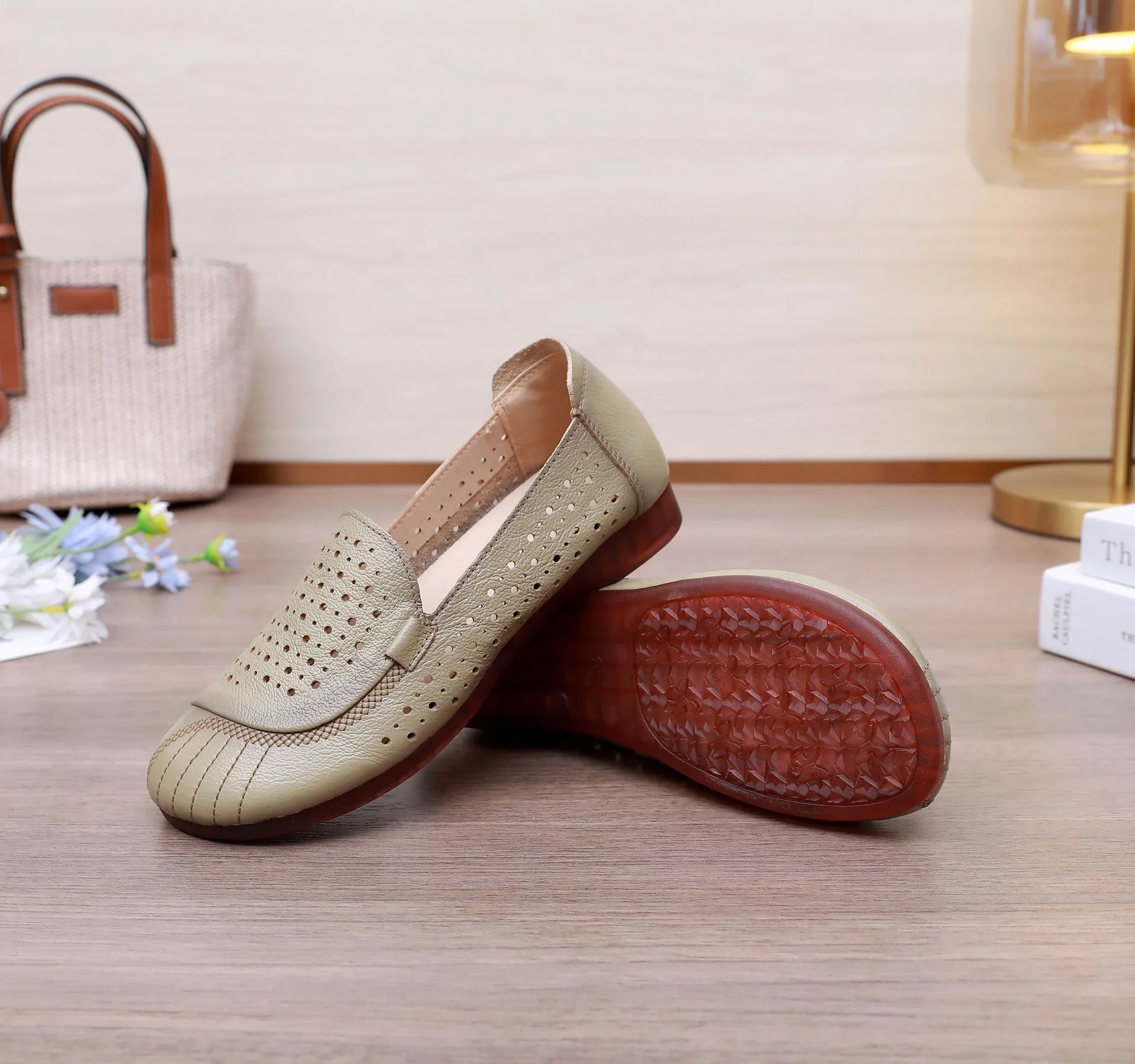 2025, Sommer, neue Oberschicht aus Rindsleder, Damen-Mesh-Sandalen, niedriger Absatz, Mutterschuhe, modisch, bequem, Kuhsehne, weiche Sohle – Detail 16