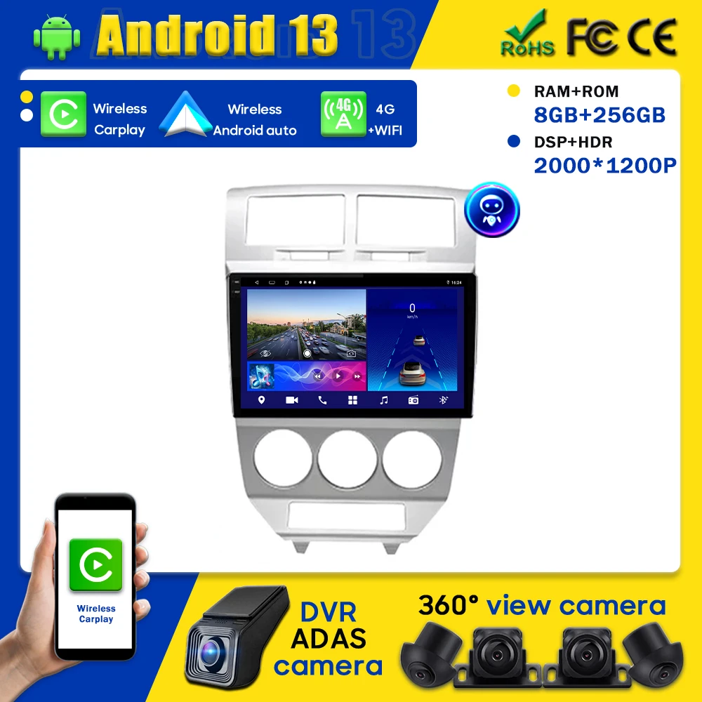 

Автомагнитола на Android, автомобильный DVD-проигрыватель для Dodge Caliber Jeep Compass 1 MK Patriot 2006-2010 No 2din, навигация, видео, мультимедийный плеер QLED