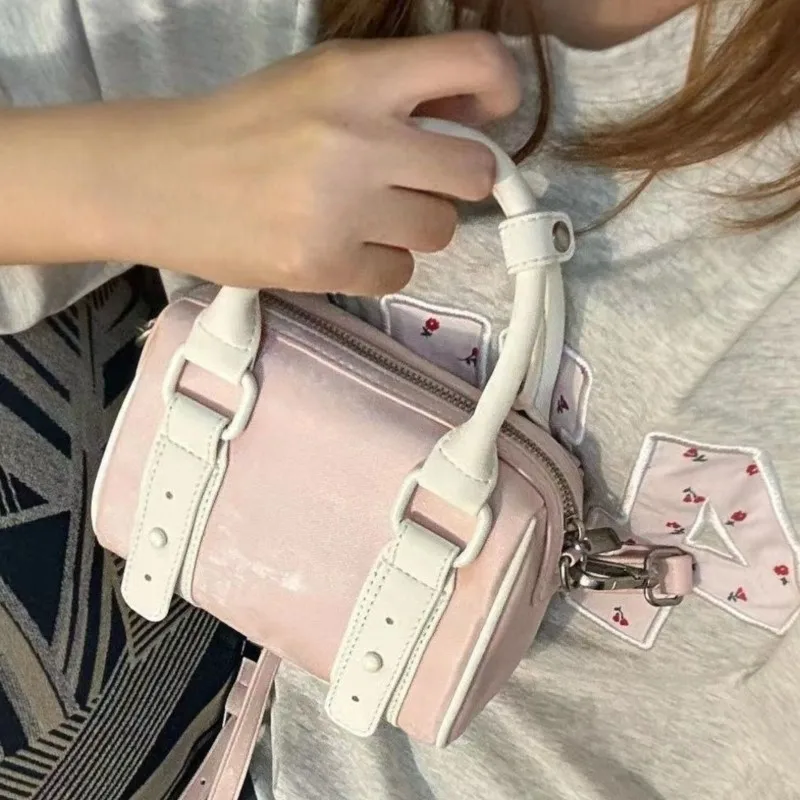 JIAERDI Sweet Cute Boston Bag Women Exquisite Compact Pink Handbag Ladies Sporty Vibrant Casual Shoulder Crossbody Bag Chic 2025